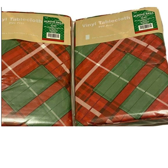 2 Vinyl Christmas Tablecloths Plaid 52 in. x 70 in. Red Green - Picture 1 of 1